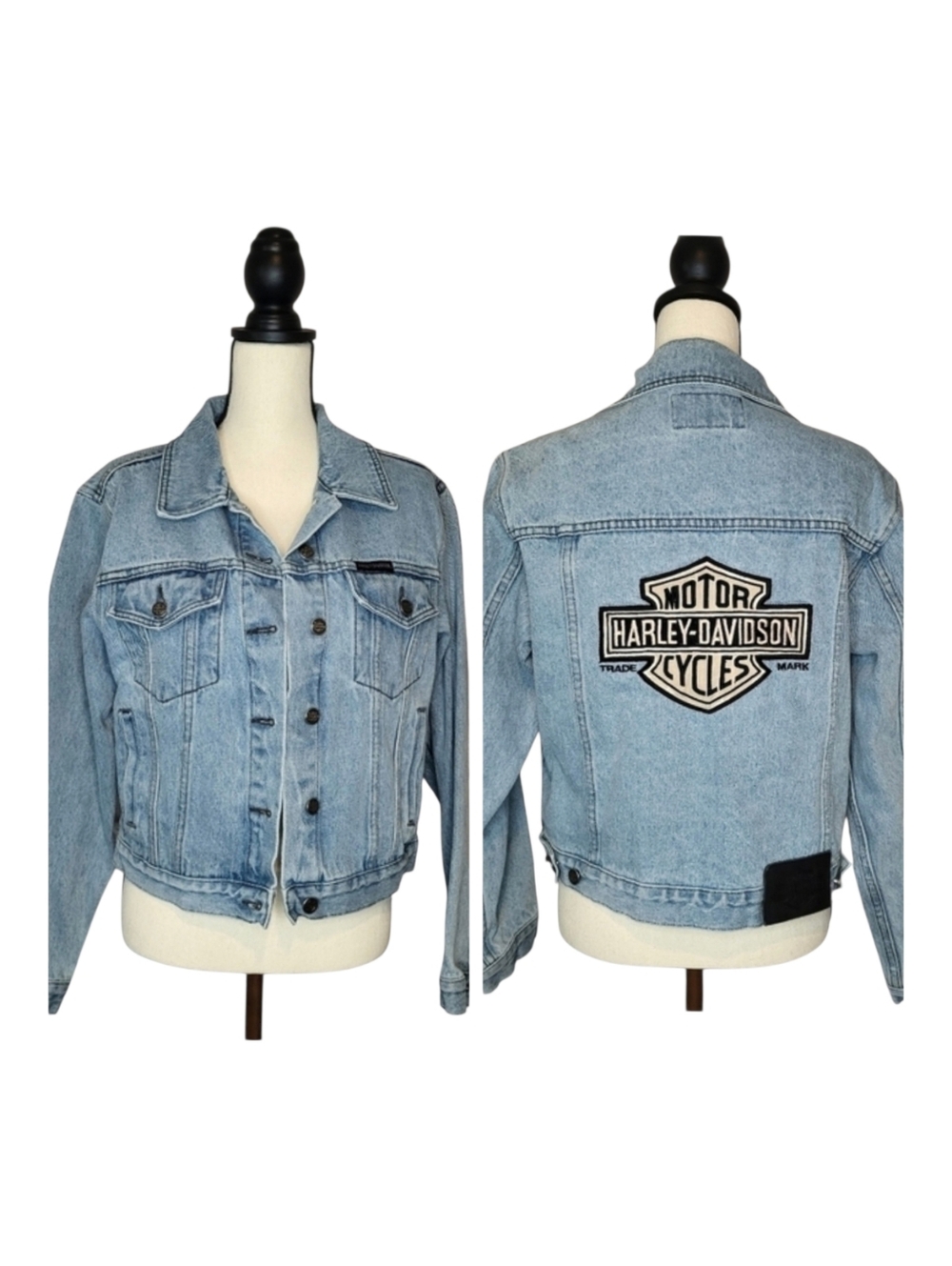 Harley-Davidson Jacket Light Wash Denim  Embroidered Logo Classic Style Size M